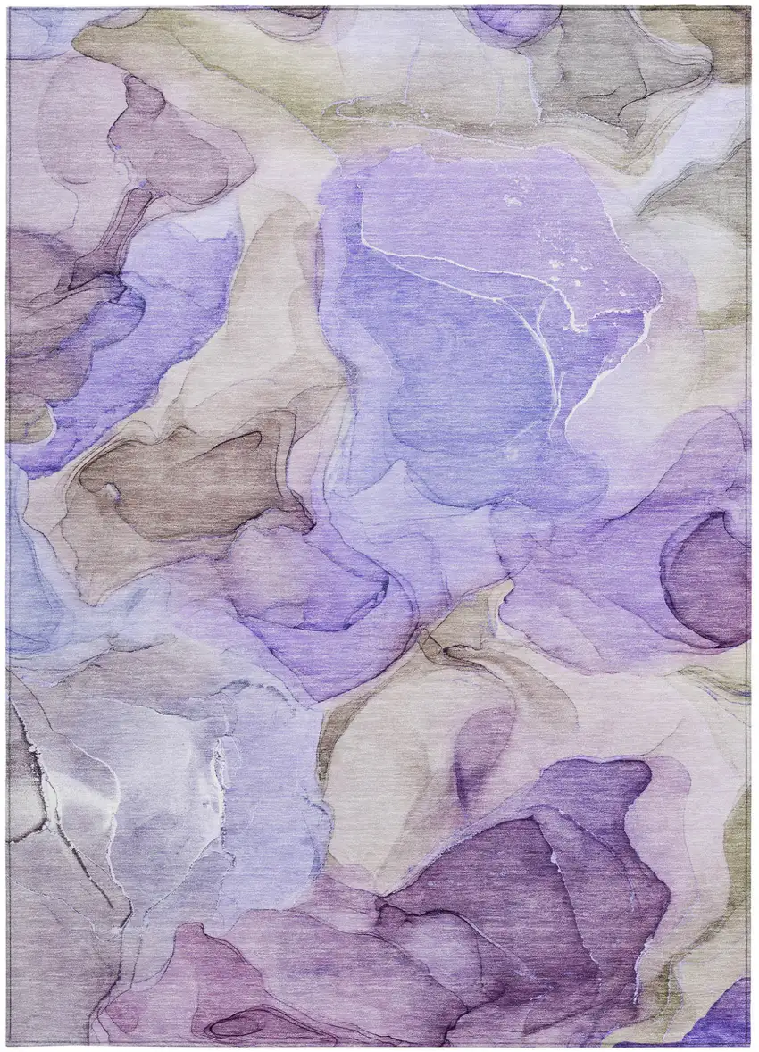 Gray and Purple Abstract Washable Non Skid Indoor Outdoor Area Rug Photo 5