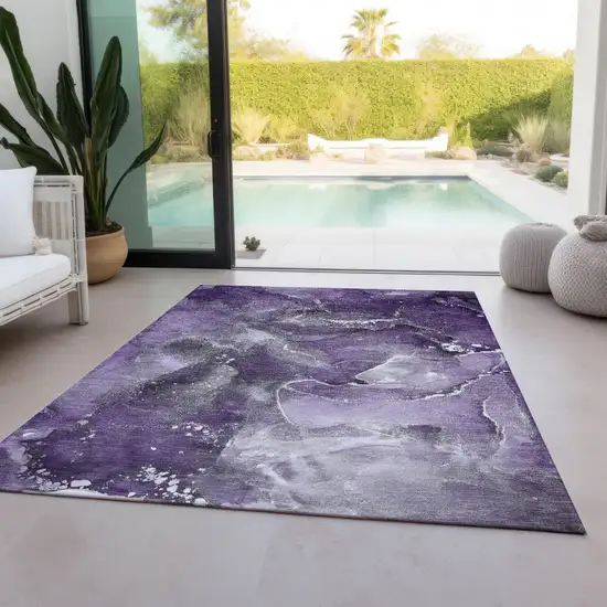 Gray and Purple Abstract Washable Non Skid Indoor Outdoor Area Rug Photo 9