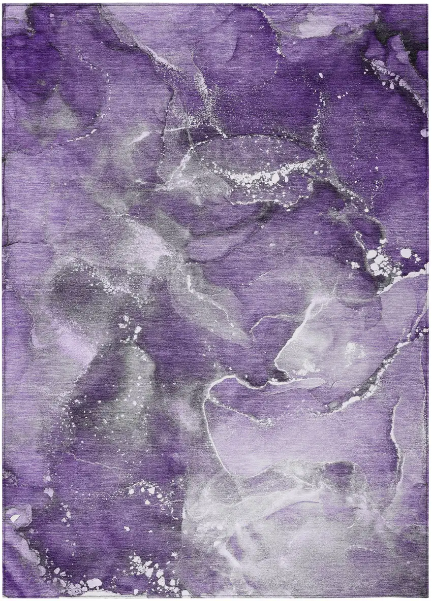 Gray and Purple Abstract Washable Non Skid Indoor Outdoor Area Rug Photo 2