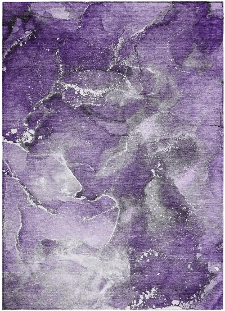 Gray and Purple Abstract Washable Non Skid Indoor Outdoor Area Rug Photo 4