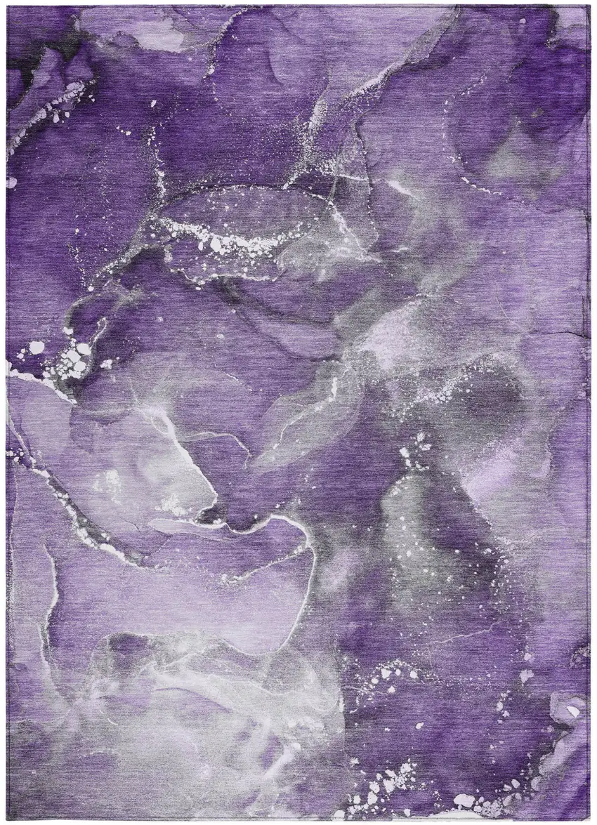 Gray and Purple Abstract Washable Non Skid Indoor Outdoor Area Rug Photo 5