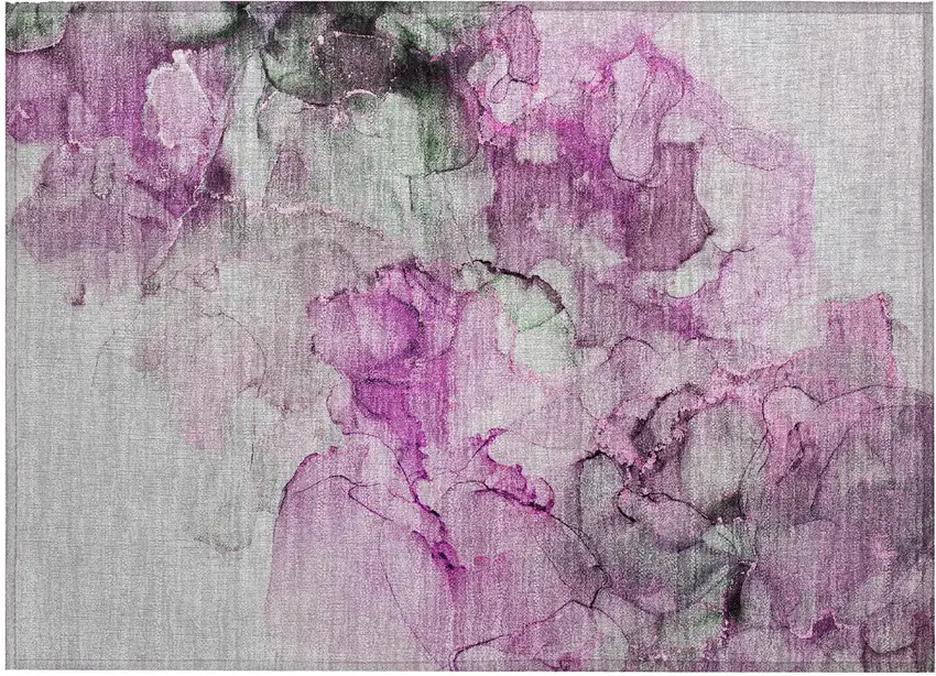 Gray and Purple Abstract Washable Non Skid Indoor Outdoor Area Rug Photo 2