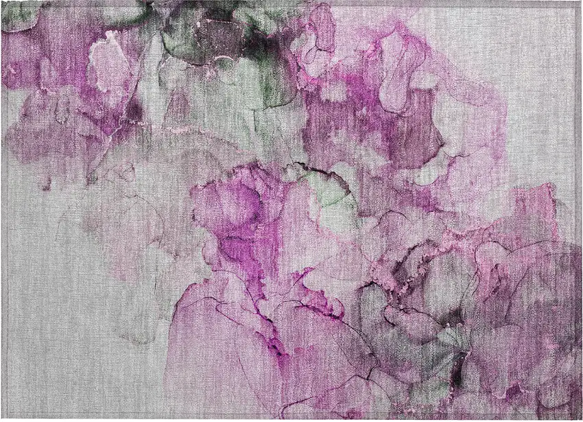 Gray and Purple Abstract Washable Non Skid Indoor Outdoor Area Rug Photo 2