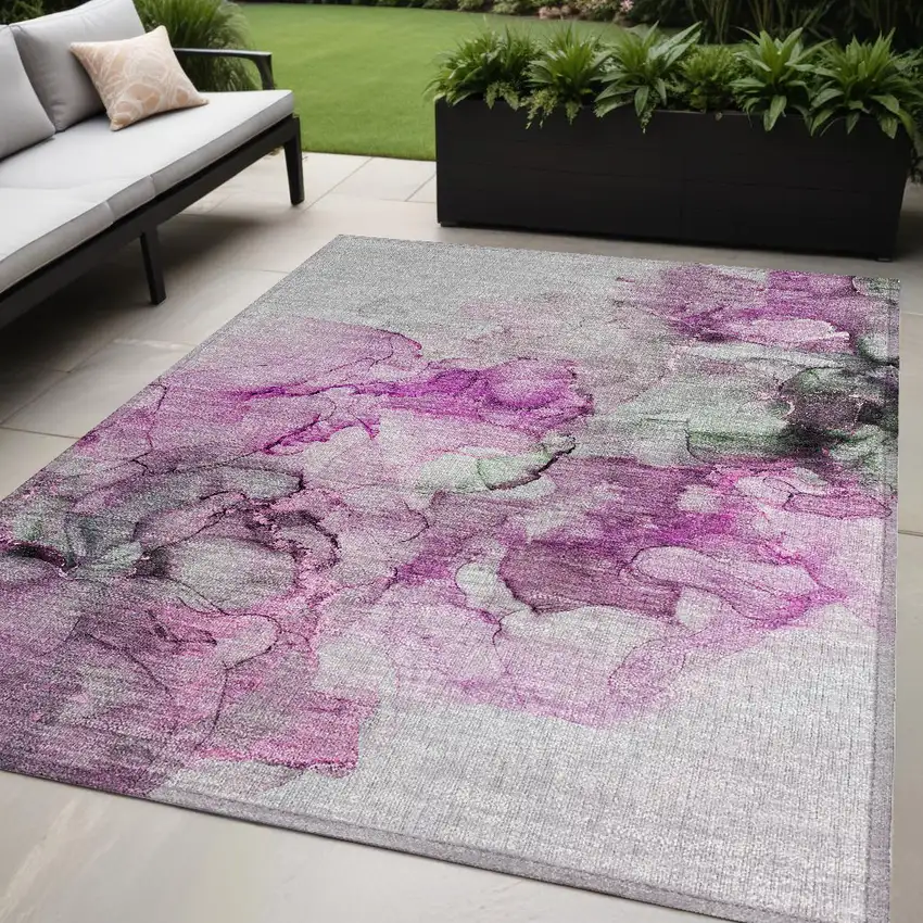 Gray and Purple Abstract Washable Non Skid Indoor Outdoor Area Rug Photo 2