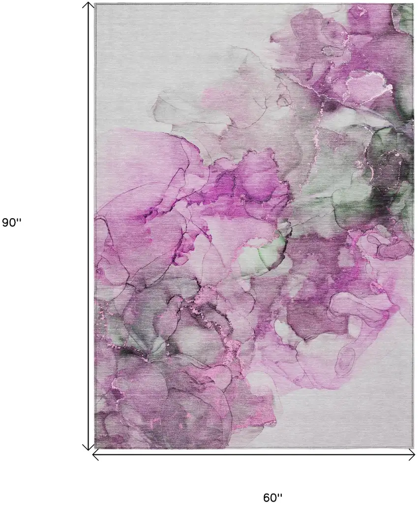 Gray and Purple Abstract Washable Non Skid Indoor Outdoor Area Rug Photo 7