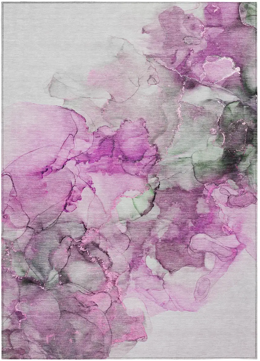 Gray and Purple Abstract Washable Non Skid Indoor Outdoor Area Rug Photo 2