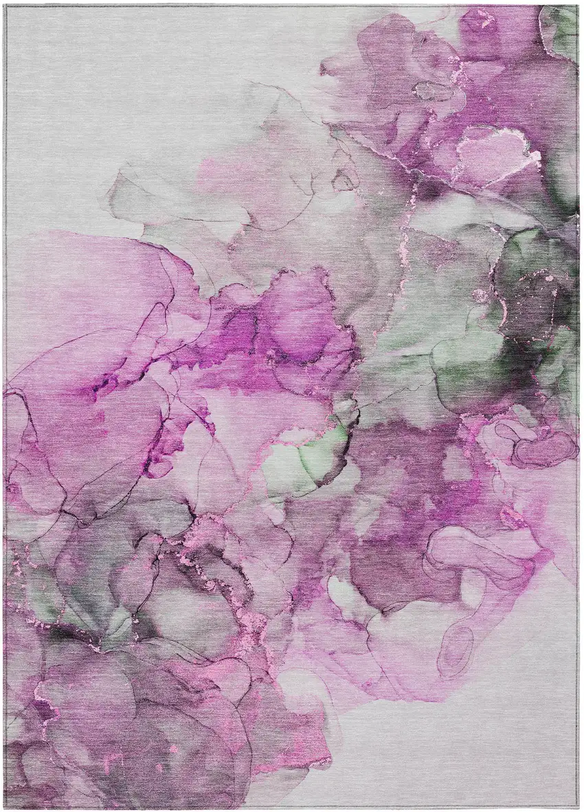 Gray and Purple Abstract Washable Non Skid Indoor Outdoor Area Rug Photo 2