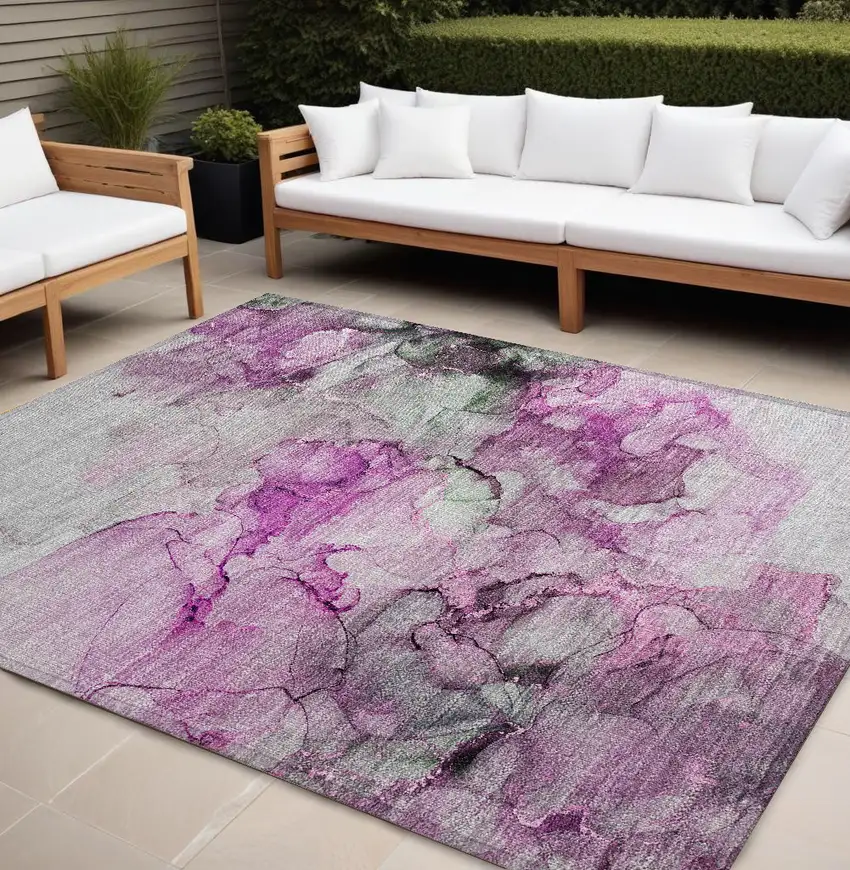 Gray and Purple Abstract Washable Non Skid Indoor Outdoor Area Rug Photo 1