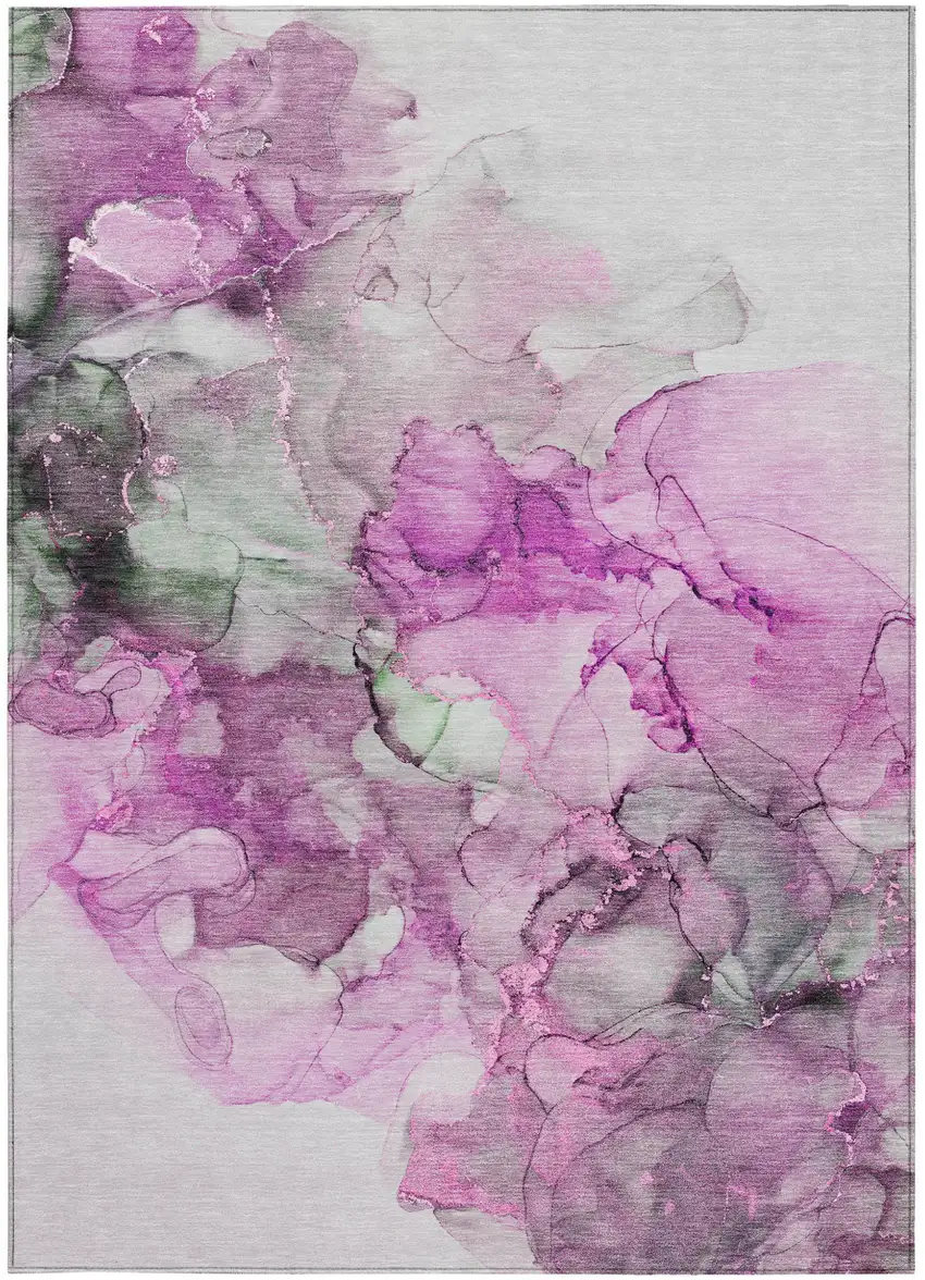 Gray and Purple Abstract Washable Non Skid Indoor Outdoor Area Rug Photo 4