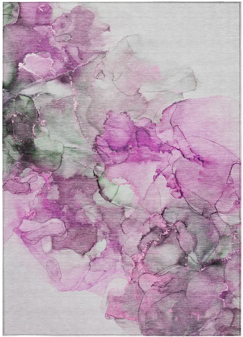 Gray and Purple Abstract Washable Non Skid Indoor Outdoor Area Rug Photo 4