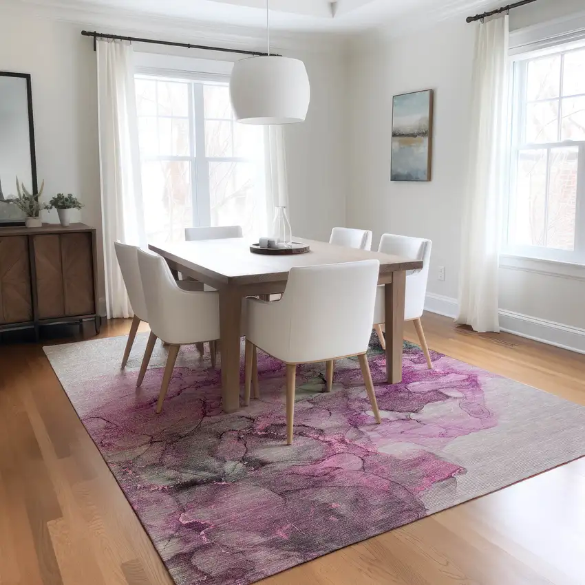 Gray and Purple Abstract Washable Non Skid Indoor Outdoor Area Rug Photo 9
