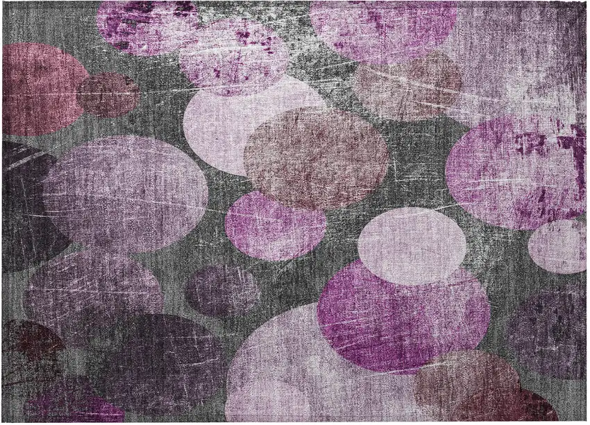 Gray and Purple Abstract Washable Non Skid Indoor Outdoor Area Rug Photo 4
