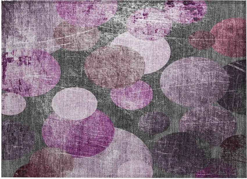 Gray and Purple Abstract Washable Non Skid Indoor Outdoor Area Rug Photo 2