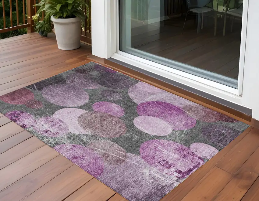 Gray and Purple Abstract Washable Non Skid Indoor Outdoor Area Rug Photo 1