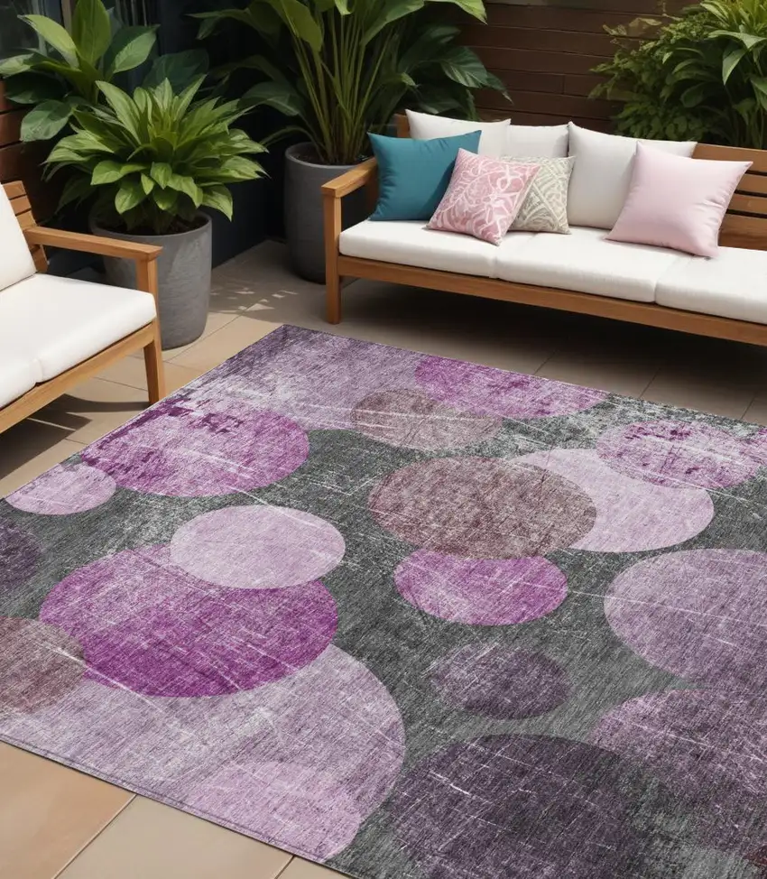 Gray and Purple Abstract Washable Non Skid Indoor Outdoor Area Rug Photo 1