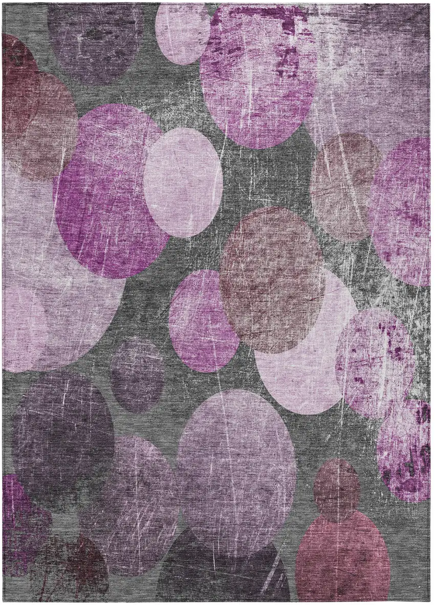 Gray and Purple Abstract Washable Non Skid Indoor Outdoor Area Rug Photo 2