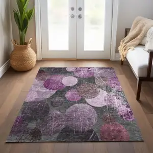 Photo of Gray and Purple Abstract Washable Non Skid Indoor Outdoor Area Rug
