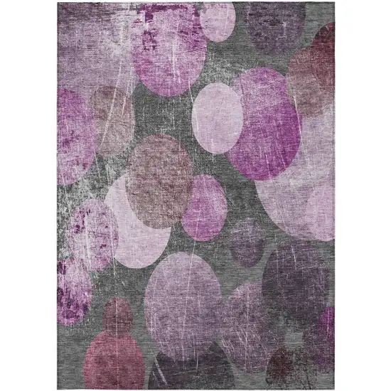 Gray and Purple Abstract Washable Non Skid Indoor Outdoor Area Rug Photo 2