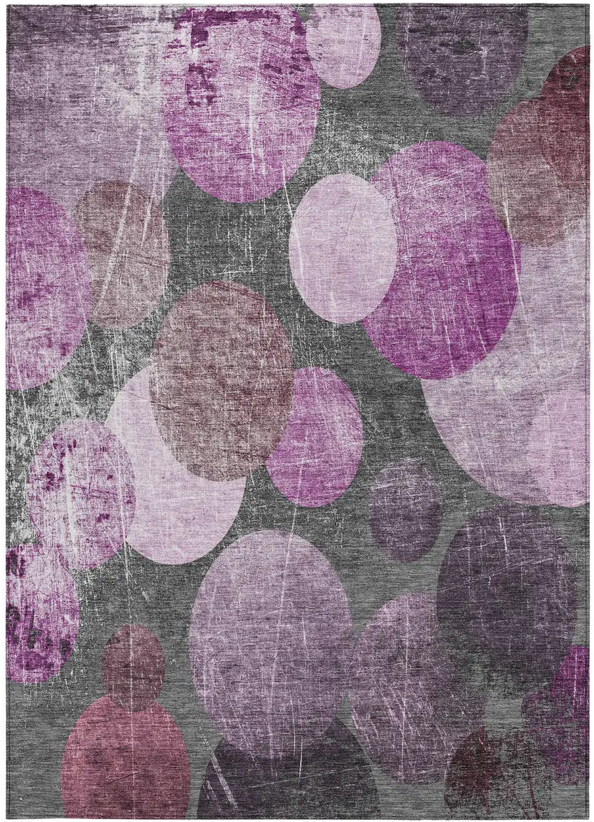Gray and Purple Abstract Washable Non Skid Indoor Outdoor Area Rug Photo 2