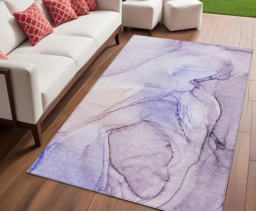 Gray and Purple Abstract Washable Non Skid Indoor Outdoor Area Rug Photo 1