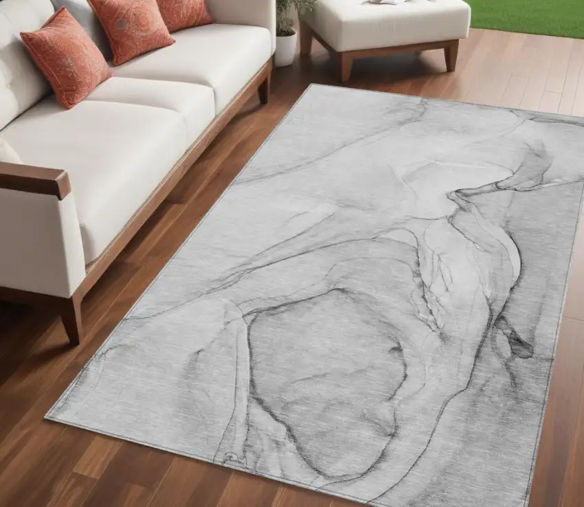 Gray and Purple Abstract Washable Non Skid Indoor Outdoor Area Rug Photo 1