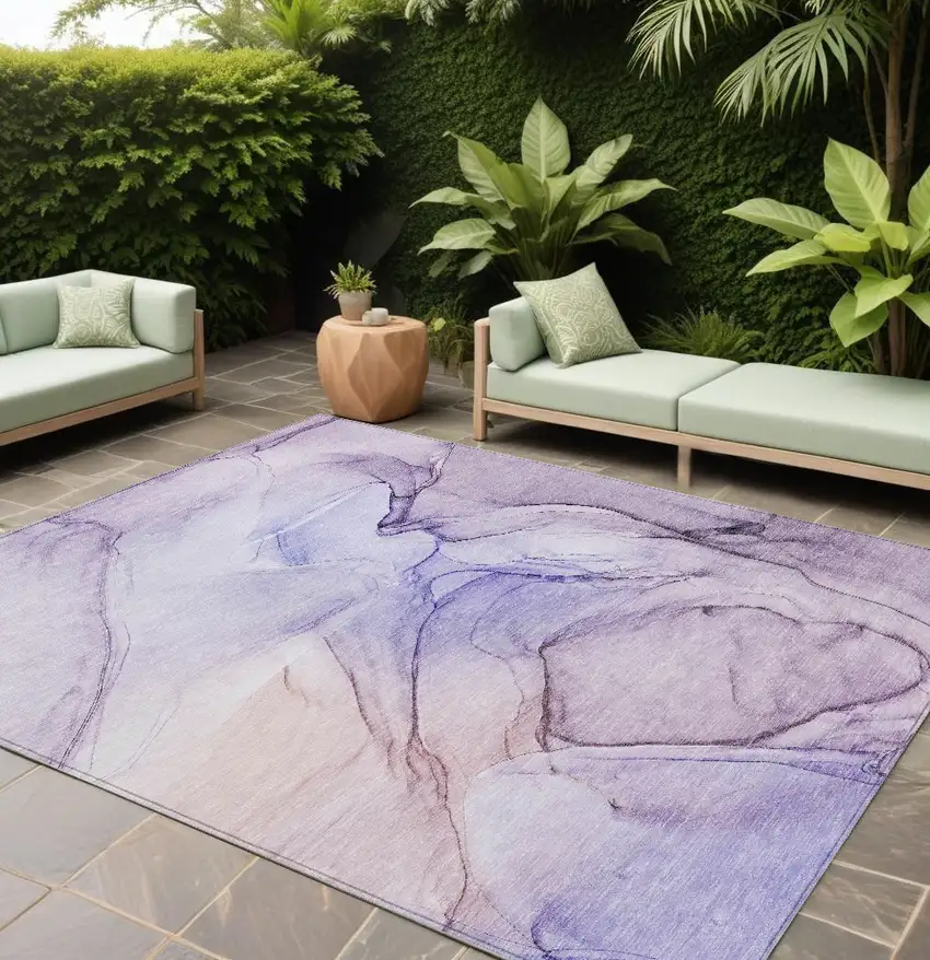 Gray and Purple Abstract Washable Non Skid Indoor Outdoor Area Rug Photo 1