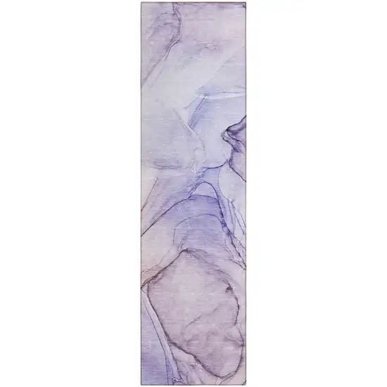 Gray and Purple Abstract Washable Non Skid Indoor Outdoor Runner Rug Photo 2