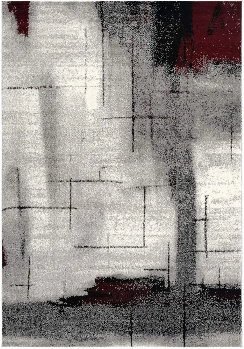Gray and Red Abstract Distressed Area Rug Photo 2
