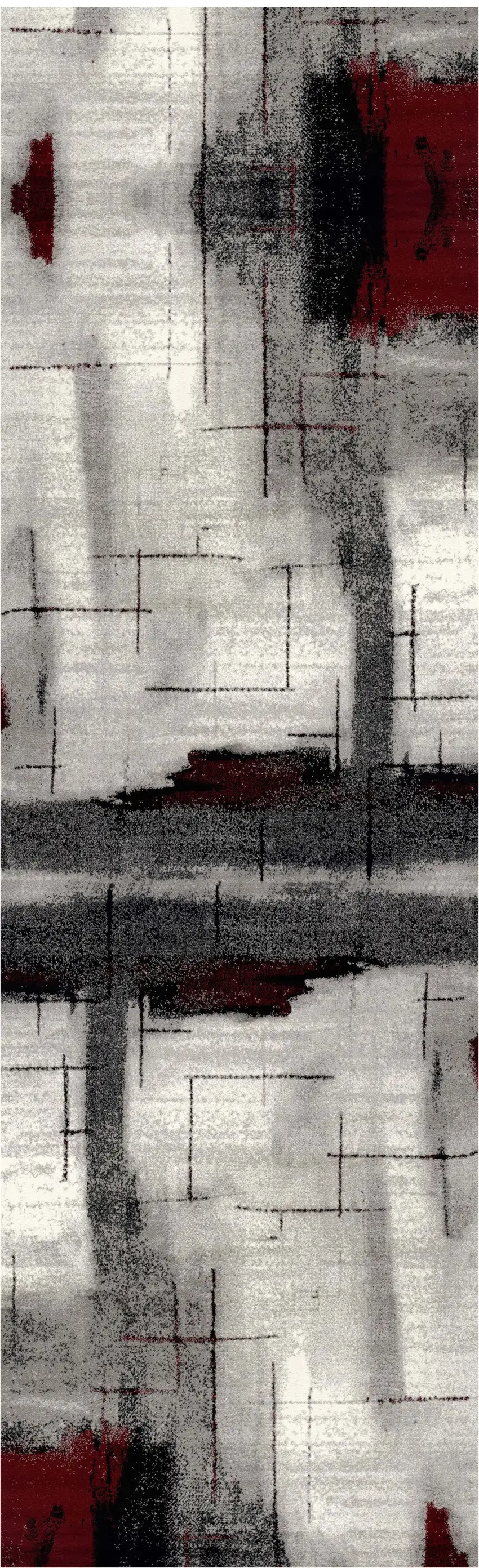 Gray and Red Abstract Distressed Area Rug Photo 2