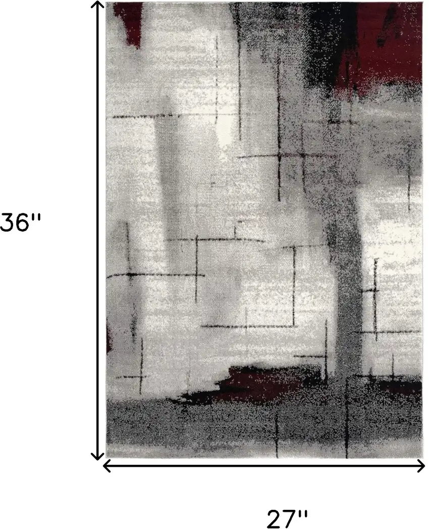 Gray and Red Abstract Distressed Area Rug Photo 9