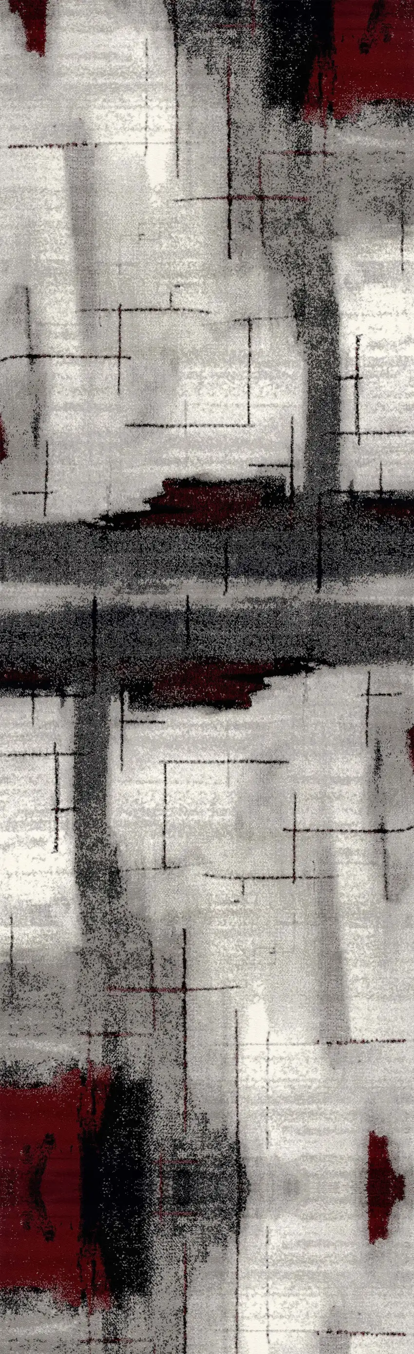 Gray and Red Abstract Distressed Area Rug Photo 9