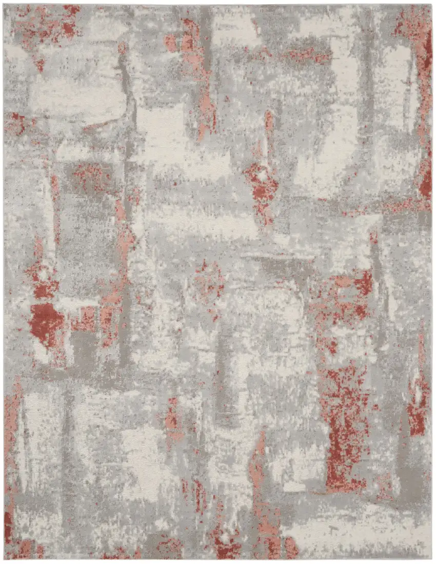 Gray and Red Abstract Non Skid Area Rug Photo 2