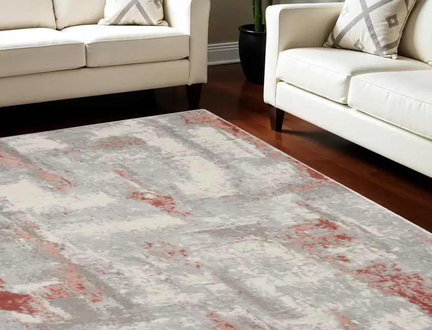 Gray and Red Abstract Non Skid Area Rug Photo 1