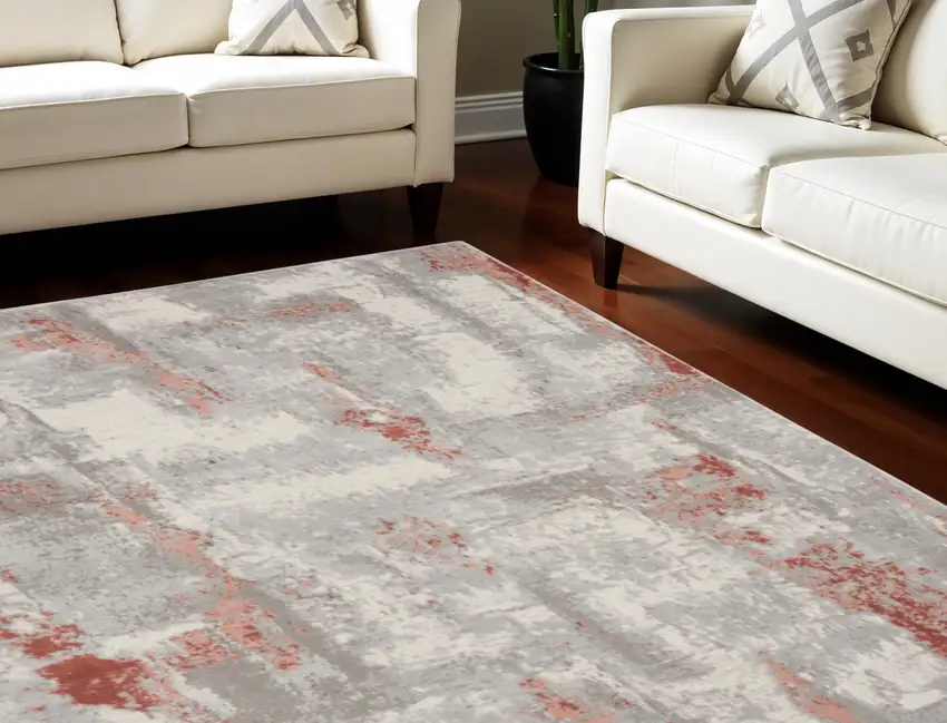 Gray and Red Abstract Non Skid Area Rug Photo 1