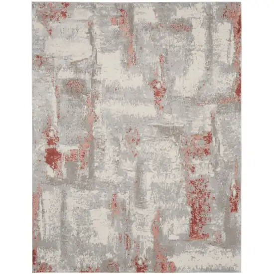 Gray and Red Abstract Non Skid Area Rug Photo 1