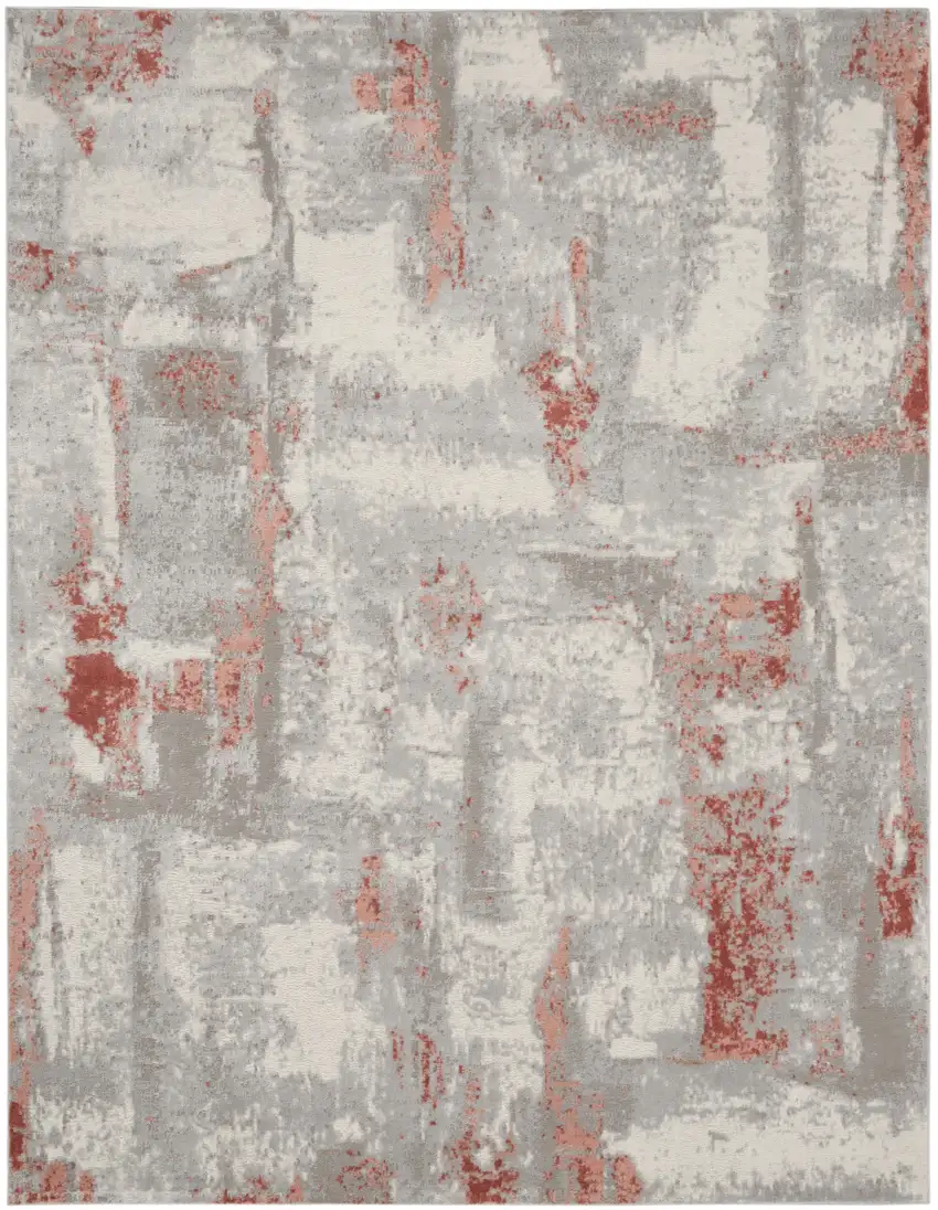 Gray and Red Abstract Non Skid Area Rug Photo 1