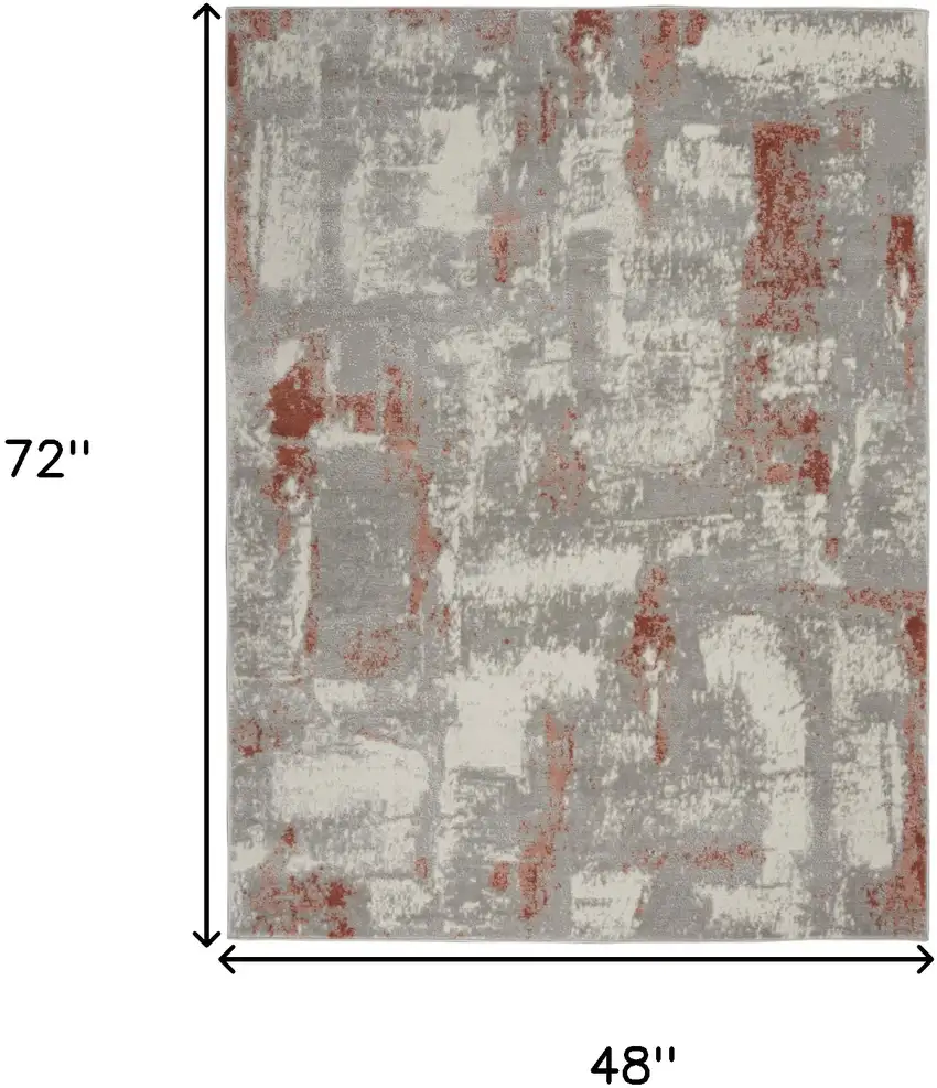 Gray and Red Abstract Non Skid Area Rug Photo 3