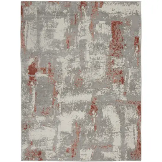 Gray and Red Abstract Non Skid Area Rug Photo 1
