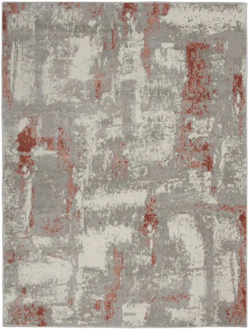 Gray and Red Abstract Non Skid Area Rug Photo 1