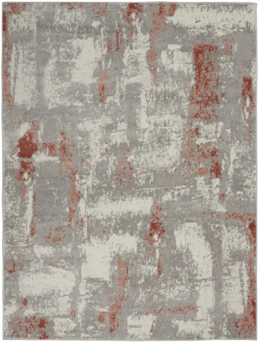 Gray and Red Abstract Non Skid Area Rug Photo 2