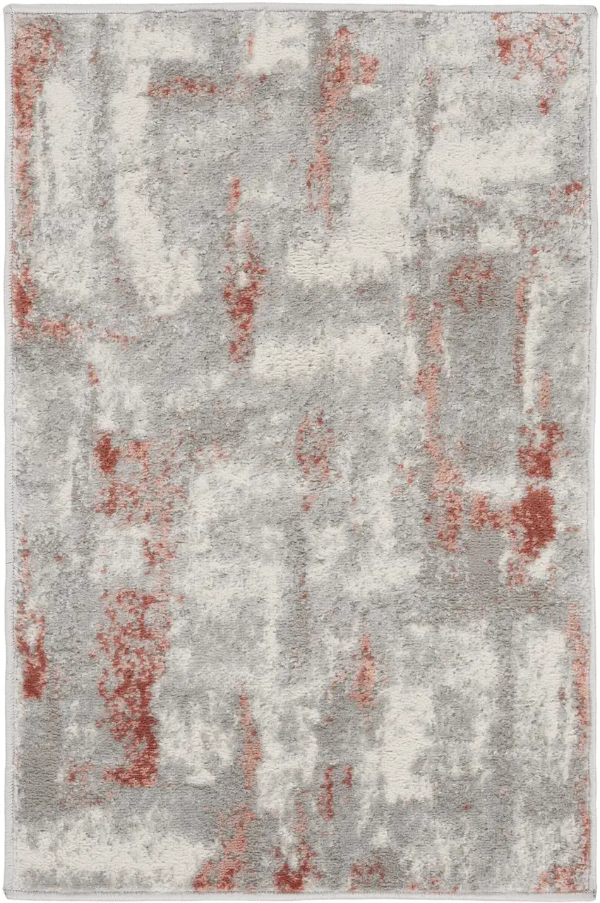 Gray and Red Abstract Non Skid Area Rug Photo 2