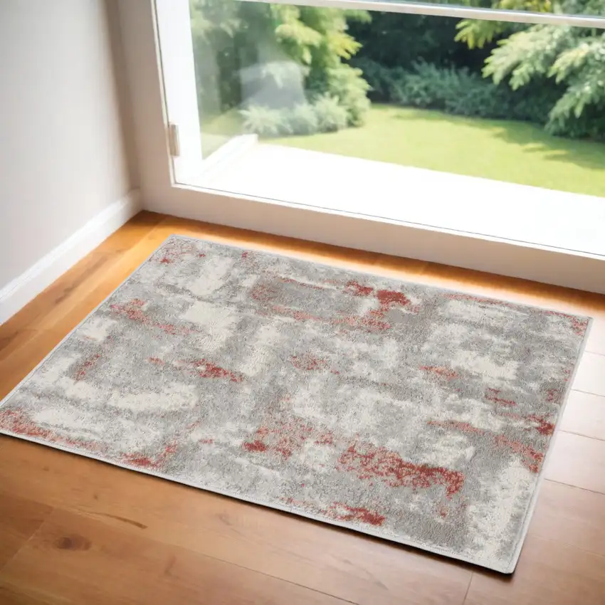 Gray and Red Abstract Non Skid Area Rug Photo 1