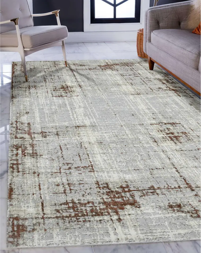 Gray and Red Abstract Power Loom Area Rug Photo 6