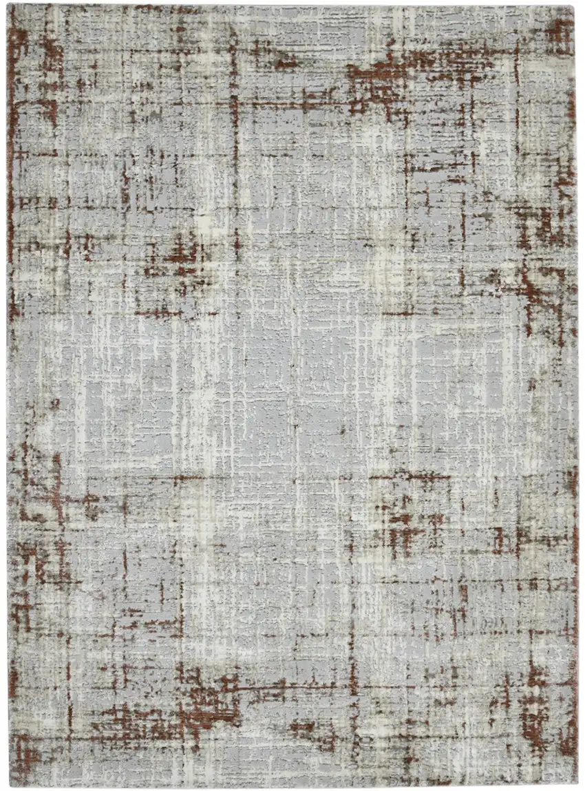 Gray and Red Abstract Power Loom Area Rug Photo 1