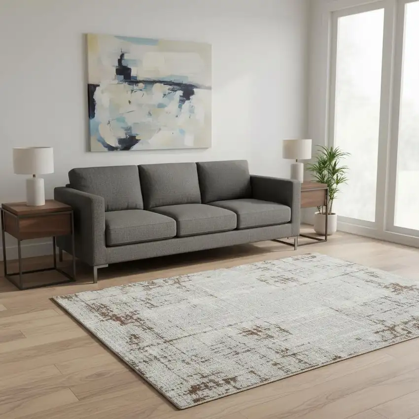 Ivory Red And Gray Abstract Area Rug Photo 1