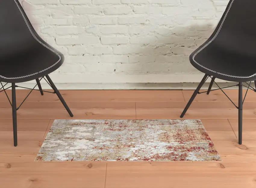 Gray and Red Abstract Power Loom Area Rug Photo 3