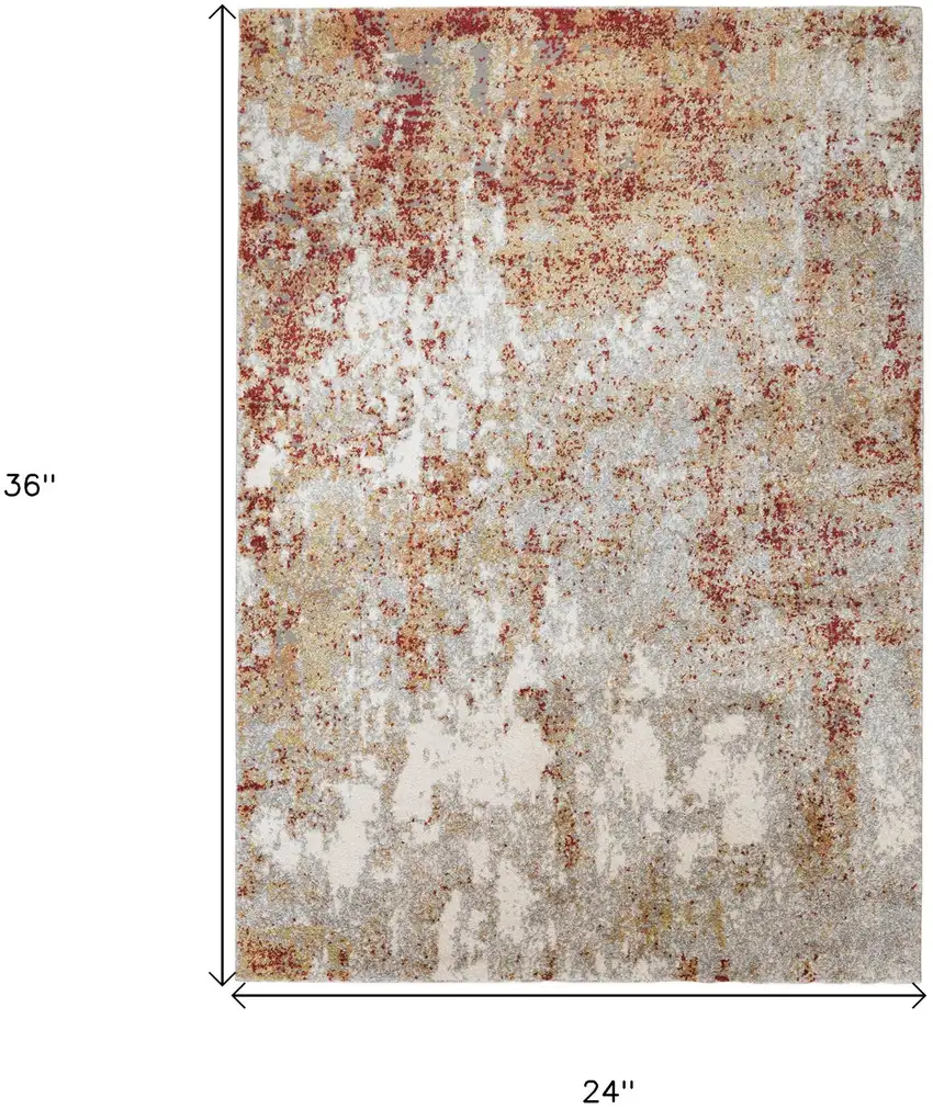 Gray and Red Abstract Power Loom Area Rug Photo 7