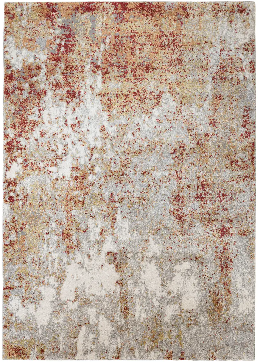 Gray and Red Abstract Power Loom Area Rug Photo 1