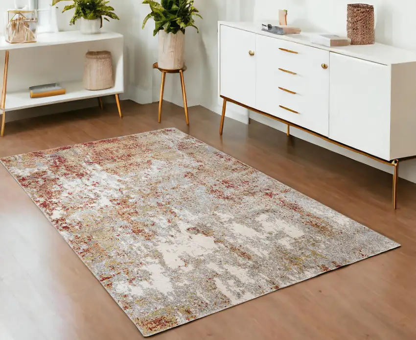 Gray and Red Abstract Power Loom Area Rug Photo 1