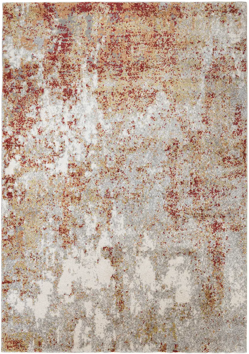 Gray and Red Abstract Power Loom Area Rug Photo 2